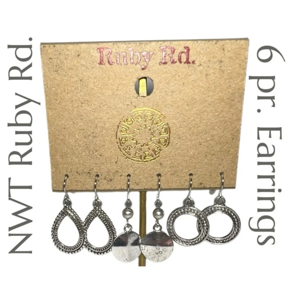 Ruby Rd. 3 Pair Collection Silver Tone Patina Dangle‎ Earrings Set NWT
